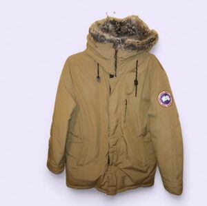 Michael Kors Canada Goose Chateau Down Parka Beige Tan w Coyote Fur Trim Sz XL